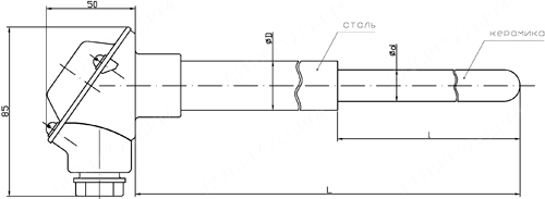  Рис.1. Габаритные размеры термопреобразователей ТПП-401М 007, ТПР-401М 007