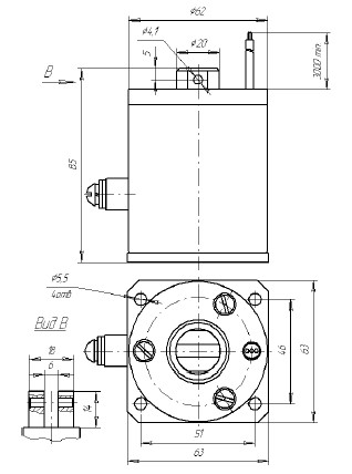 Рис.1. Габаритный чертеж электромагнита ЭМД-0221С