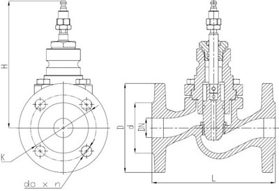 Рис.1. Габаритный чертеж клапана регулирующего чугунного Zetkama 227