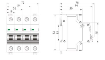 Схема габаритных размеров выключателя FB1-63 ECO 2P B5