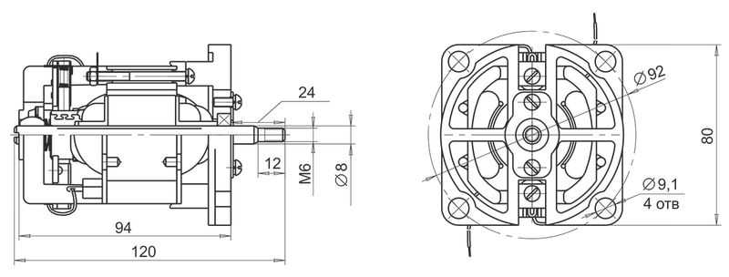 Схема габаритов двигателя ПК 70-100-12